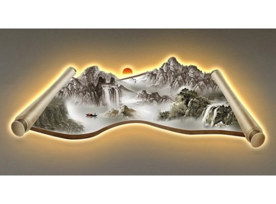 Tablou decorativ, lampa de perete, luminat LED, cu tematica asiatica, Feng Shui, Stabilitate si fort