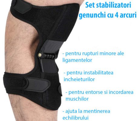 Set stabilizatori de genunchi cu 4 arcuri, 2 bucati, ajustabil, suport rotulian inchis, 4 arcuri rezerva (cod T08-1)