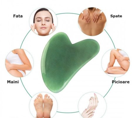 Piatra Gua Sha, din jad,forma de inima, masaj facial, corporal, antirid (cod G10S)