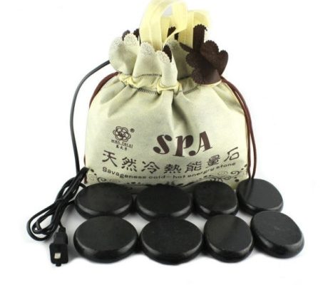 Set pietre vulcanice, pentru masaj, cu incalzitor, electric, tip sacosa, 8 pietre, hot stone massage, 220V (cod E51S)