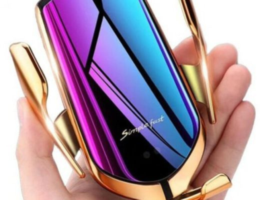 Suport auto cu incarcator wireless iUni R2, Smart Sensor, USB C, functie Fast Charge, Gold