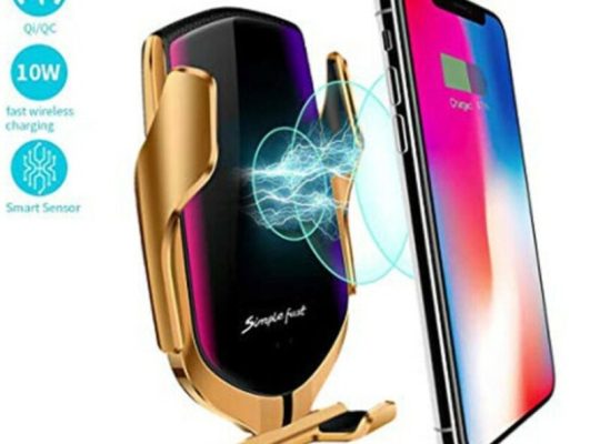 Suport auto cu incarcator wireless iUni R2, Smart Sensor, USB C, functie Fast Charge, Gold